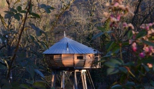 Perched hut located near a river